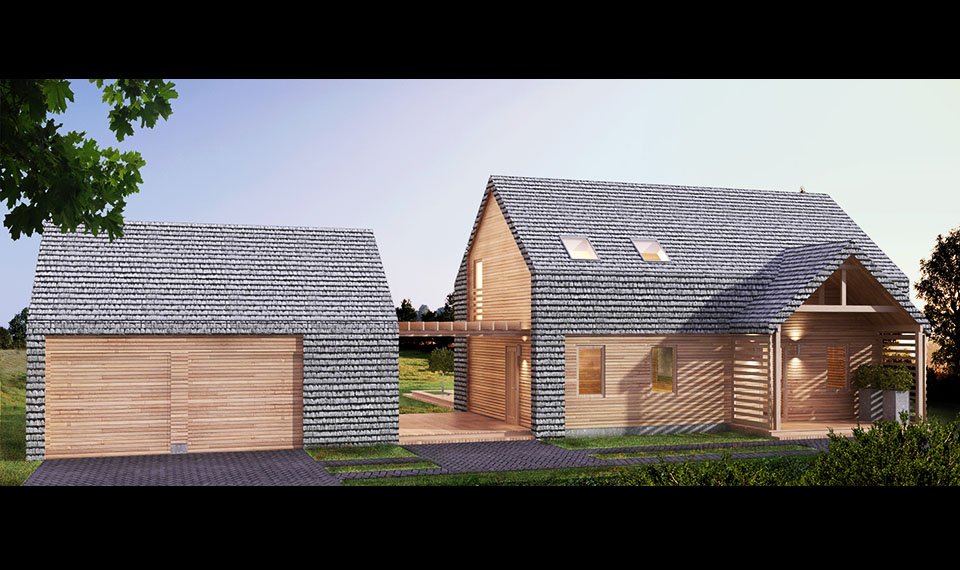 Projekt i wizualizacja 3d domu z drewna - widok 2