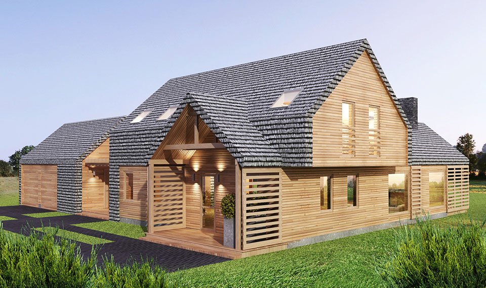 Projekt i wizualizacja 3d domu z drewna - widok 6